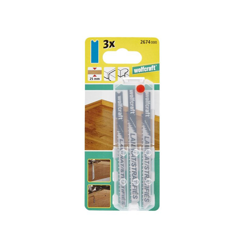 3 brzeszczoty Wolfcraft - uchwyt U, do laminatu, paneli 3 brzeszczoty Wolfcraft - uchwyt U, do laminatu, paneli