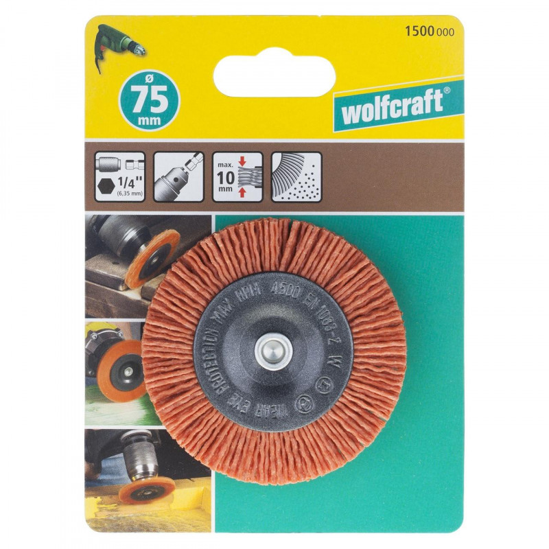 Szczotka tarczowa 75 mm Wolfcraft - pokryta nylonem / zgrubna Szczotka tarczowa 75 mm Wolfcraft - pokryta nylonem / zgrubna