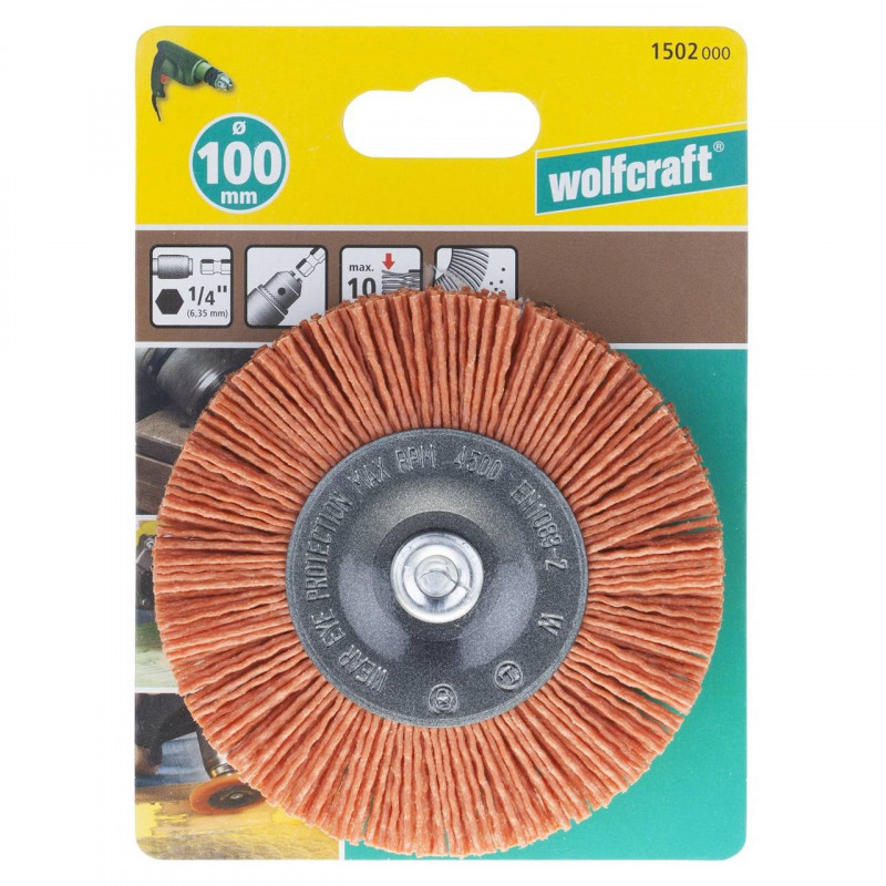 Szczotka tarczowa 100 mm Wolfcraft - pokryta nylonem / zgrubna Szczotka tarczowa 100 mm Wolfcraft - pokryta nylonem / zgrubna