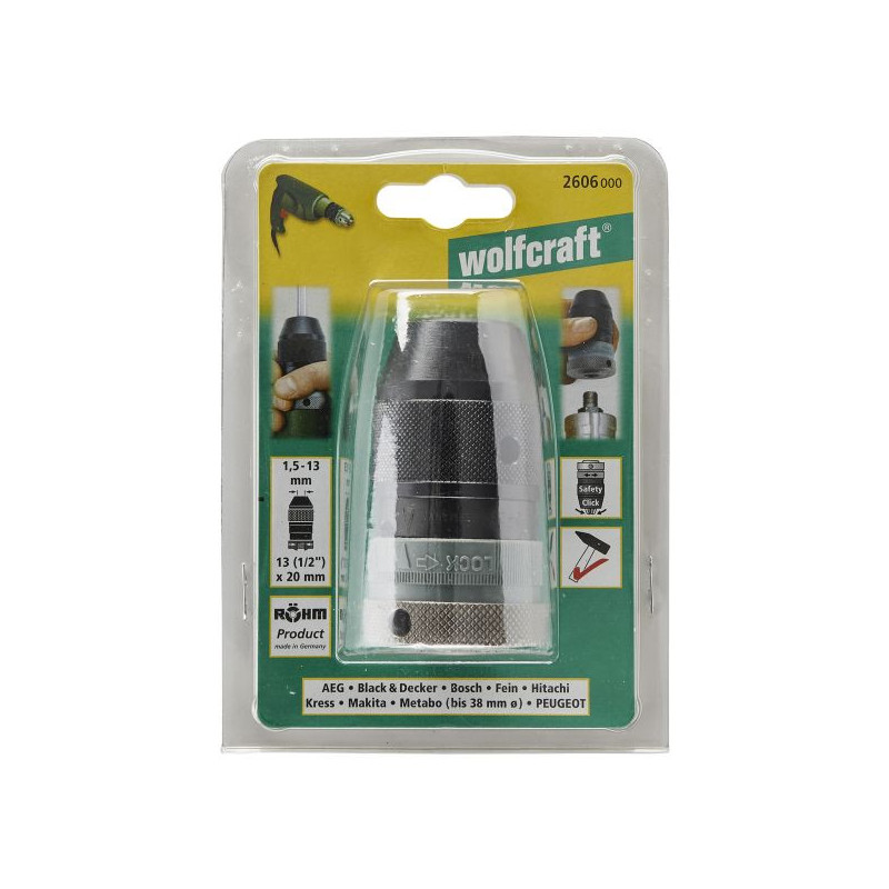Uchwyt wiertarski szybkomocujący 1,5 - 13 mm Wolfcraft - 13 (1/2) - 20 Uchwyt wiertarski szybkomocujący 1,5 - 13 mm Wolfcraft - 13 (1/2) - 20
