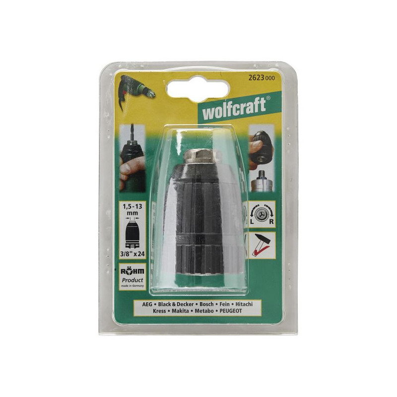 Uchwyt wiertarski szybkomocujący 1,5 - 13 mm Wolfcraft - 10 (3/8) - 24 Uchwyt wiertarski szybkomocujący 1,5 - 13 mm Wolfcraft - 10 (3/8) - 24