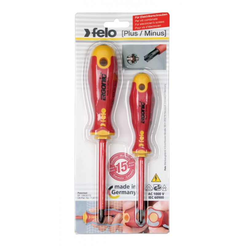Zestaw dwóch wkrętaków FELO Ergonic VDE plus/minus Z1/Z2 Zestaw dwóch wkrętaków FELO Ergonic VDE plus/minus Z1/Z2