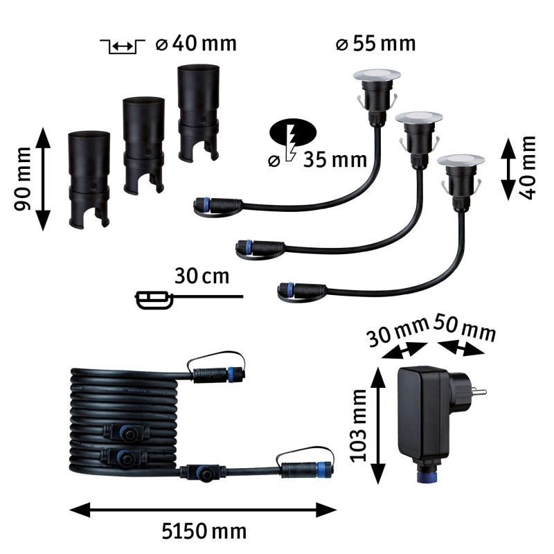 Oprawa dogruntowa Plug & Shine FLOOR MINI zestaw kompletny 3x2.5W 3000K IP67 24V srebrny / stal nierdzewna Oprawa dogruntowa Plug & Shine FLOOR MINI zestaw kompletny 3x2.5W 3000K IP67 24V srebrny / stal nierdzewna
