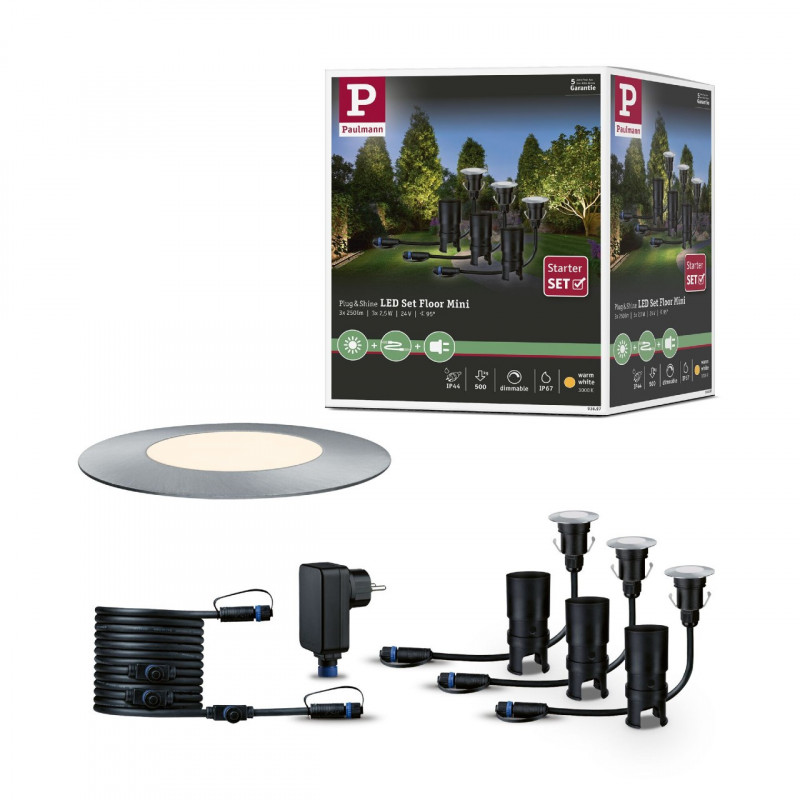 Oprawa dogruntowa Plug & Shine FLOOR MINI zestaw kompletny 3x2.5W 3000K IP67 24V srebrny / stal nierdzewna Oprawa dogruntowa Plug & Shine FLOOR MINI zestaw kompletny 3x2.5W 3000K IP67 24V srebrny / stal nierdzewna