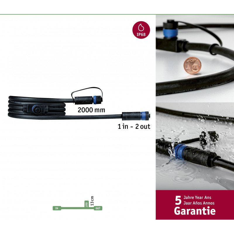 Przewód połączeniowy Plug & Shine 2m 1in-2out IP68 24V czarny / tworzywo sztuczne Przewód połączeniowy Plug & Shine 2m 1in-2out IP68 24V czarny / tworzywo sztuczne