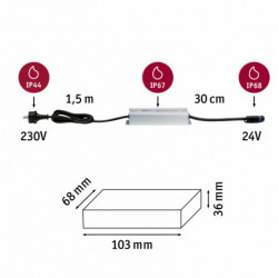 Transformator zewnętrzny Plug & Shine 75W 230/24V DC IP67 srebrny / aluminium Transformator zewnętrzny Plug & Shine 75W 230/24V DC IP67 srebrny / aluminium