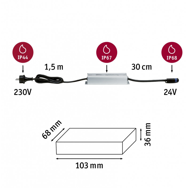 Transformator zewnętrzny Plug & Shine 75W 230/24V DC IP67 srebrny / aluminium Transformator zewnętrzny Plug & Shine 75W 230/24V DC IP67 srebrny / aluminium