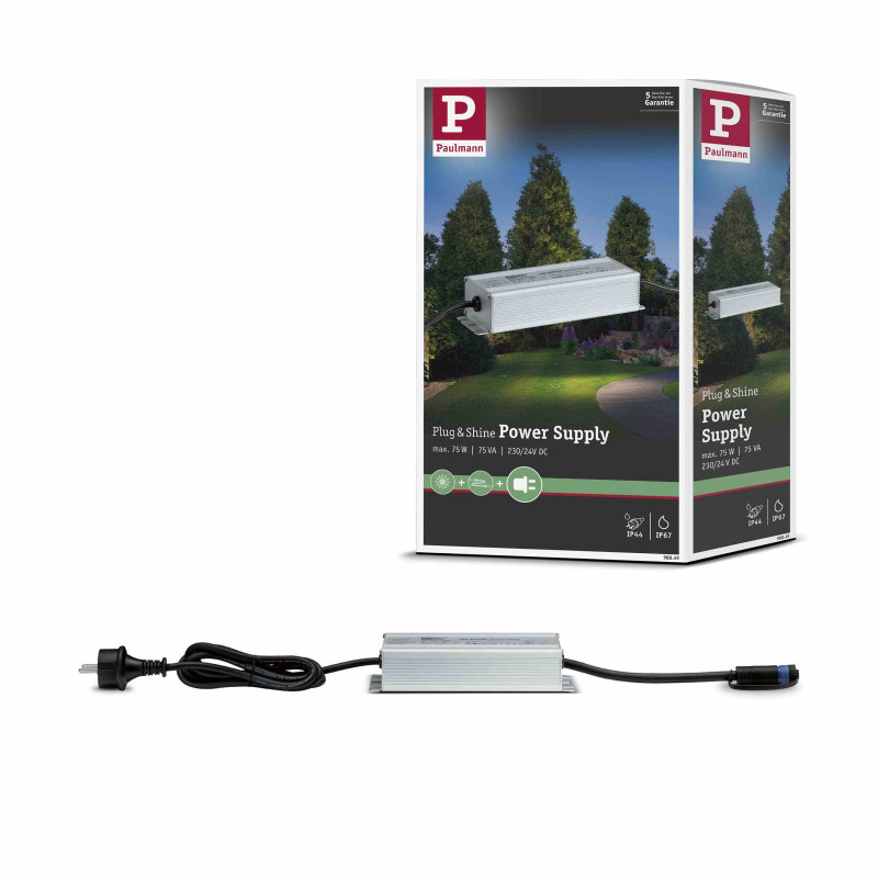 Transformator zewnętrzny Plug & Shine 75W 230/24V DC IP67 srebrny / aluminium Transformator zewnętrzny Plug & Shine 75W 230/24V DC IP67 srebrny / aluminium