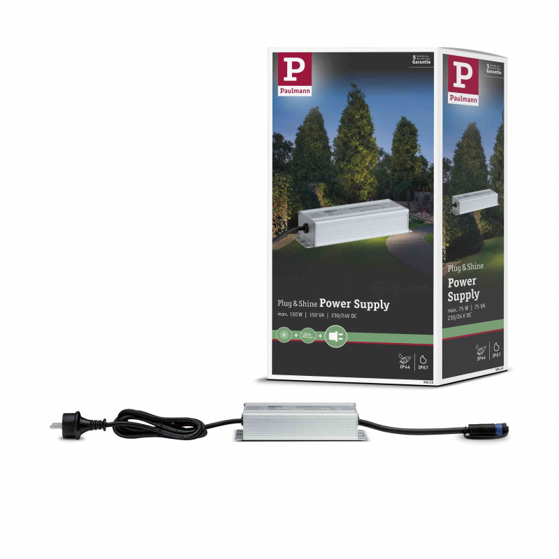 Transformator zewnętrzny Plug & Shine 150W 230/24V DC IP67 srebrny / aluminium Transformator zewnętrzny Plug & Shine 150W 230/24V DC IP67 srebrny / aluminium
