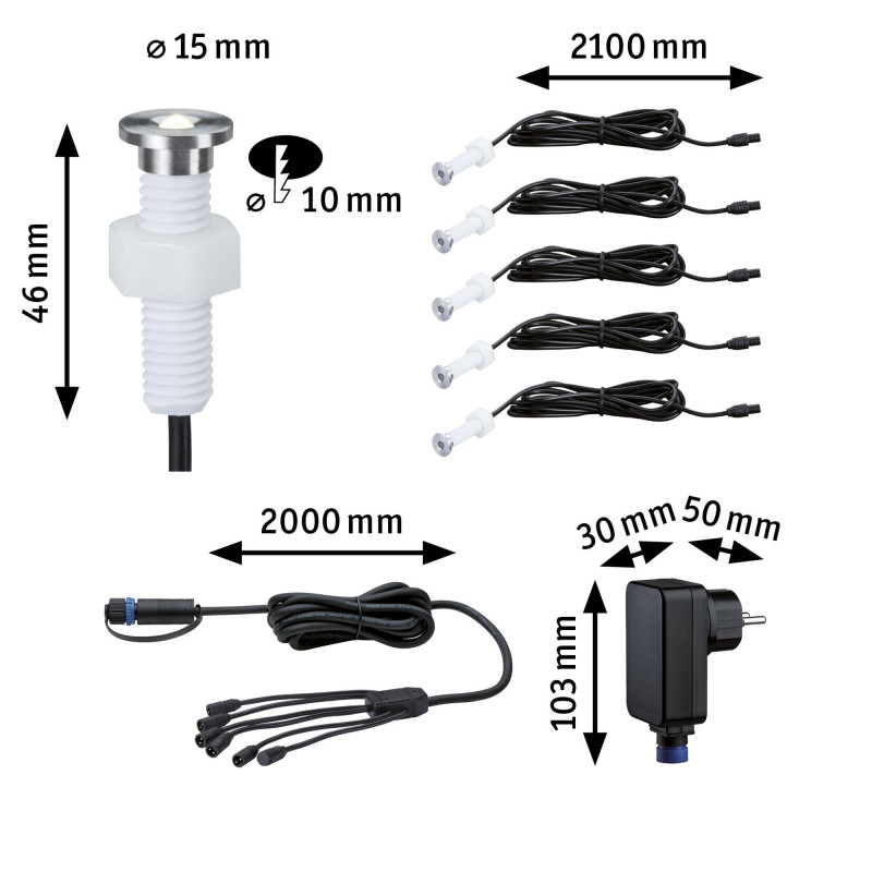 Oprawa do wbudowana Plug & Shine MicroPen II zestaw kompletny 5x0,2W 3000K IP67 24V zestaw dodatkowy srebrny / stal Oprawa do wbudowana Plug & Shine MicroPen II zestaw kompletny 5x0,2W 3000K IP67 24V zestaw dodatkowy srebrny / stal