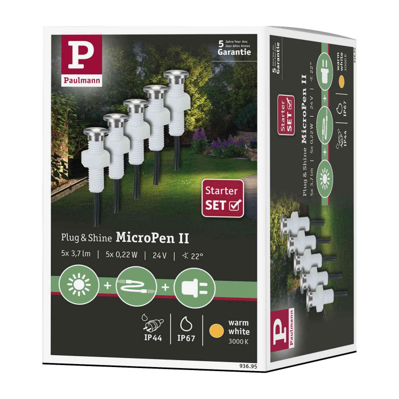 Oprawa do wbudowana Plug & Shine MicroPen II zestaw kompletny 5x0,2W 3000K IP67 24V zestaw dodatkowy srebrny / stal Oprawa do wbudowana Plug & Shine MicroPen II zestaw kompletny 5x0,2W 3000K IP67 24V zestaw dodatkowy srebrny / stal