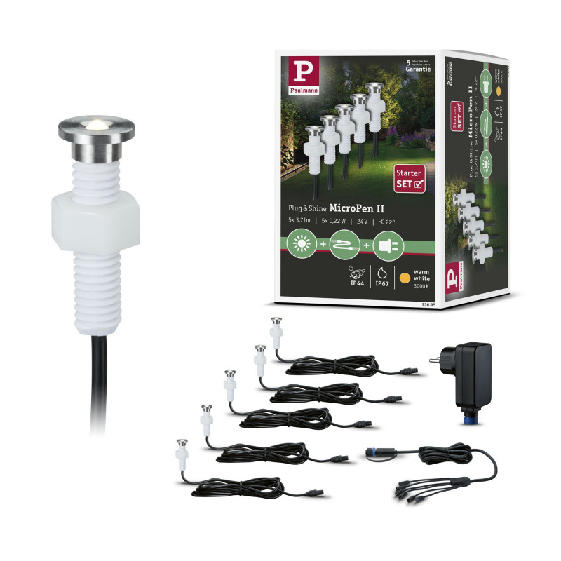 Oprawa do wbudowana Plug & Shine MicroPen II zestaw kompletny 5x0,2W 3000K IP67 24V zestaw dodatkowy srebrny / stal Oprawa do wbudowana Plug & Shine MicroPen II zestaw kompletny 5x0,2W 3000K IP67 24V zestaw dodatkowy srebrny / stal