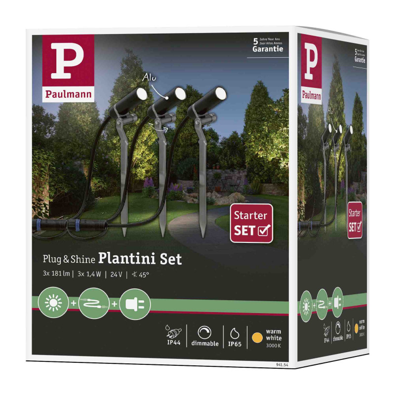 Zestaw ogrodowy Plug & Shine PLANTINI 3x2W 3000K IP65 24V zestaw antracyt / aluminium Zestaw ogrodowy Plug & Shine PLANTINI 3x2W 3000K IP65 24V zestaw antracyt / aluminium