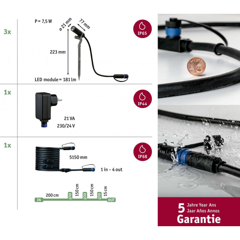Zestaw ogrodowy Plug & Shine PLANTINI 3x2W 3000K IP65 24V zestaw antracyt / aluminium Zestaw ogrodowy Plug & Shine PLANTINI 3x2W 3000K IP65 24V zestaw antracyt / aluminium