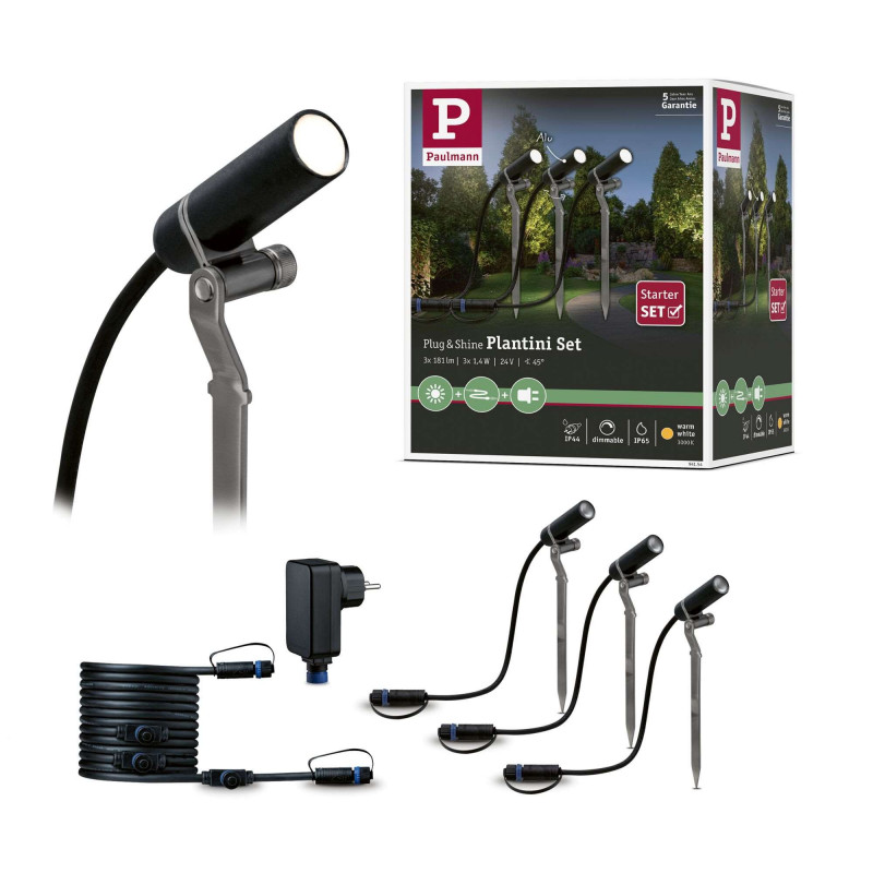 Zestaw ogrodowy Plug & Shine PLANTINI 3x2W 3000K IP65 24V zestaw antracyt / aluminium Zestaw ogrodowy Plug & Shine PLANTINI 3x2W 3000K IP65 24V zestaw antracyt / aluminium