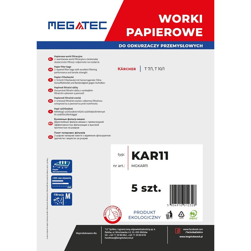 Worki papierowe Megatec do Karcher 10l kpl 5 szt Worki papierowe Megatec do Karcher 10l kpl 5 szt