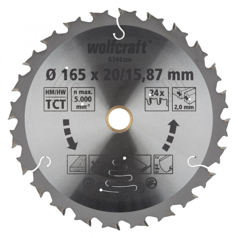 Tarcza HM do pilarek akumulatorowych 165 x 20/15,87 x 1,8 / ilość zębów: 24 seria lila Wolfcraft