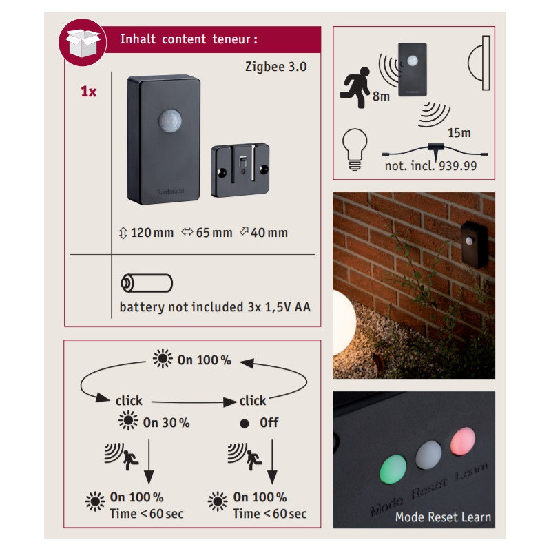 Bezprzewodowy czujnik zmierzchu Plug & Shine IP44 Zigbee Antracyt Bezprzewodowy czujnik zmierzchu Plug & Shine IP44 Zigbee Antracyt