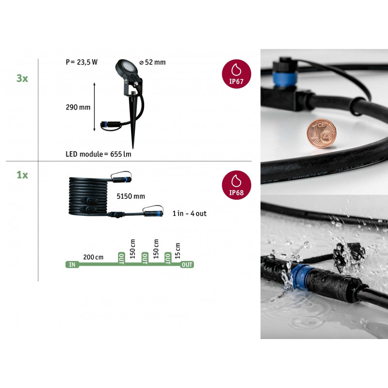 Reflektor ogrodowy Plug & Shine STING zestaw przedłużający 3x6W 3000K 520lm DIM IP67 24V antracyt / aluminum Reflektor ogrodowy Plug & Shine STING zestaw przedłużający 3x6W 3000K 520lm DIM IP67 24V antracyt / aluminum