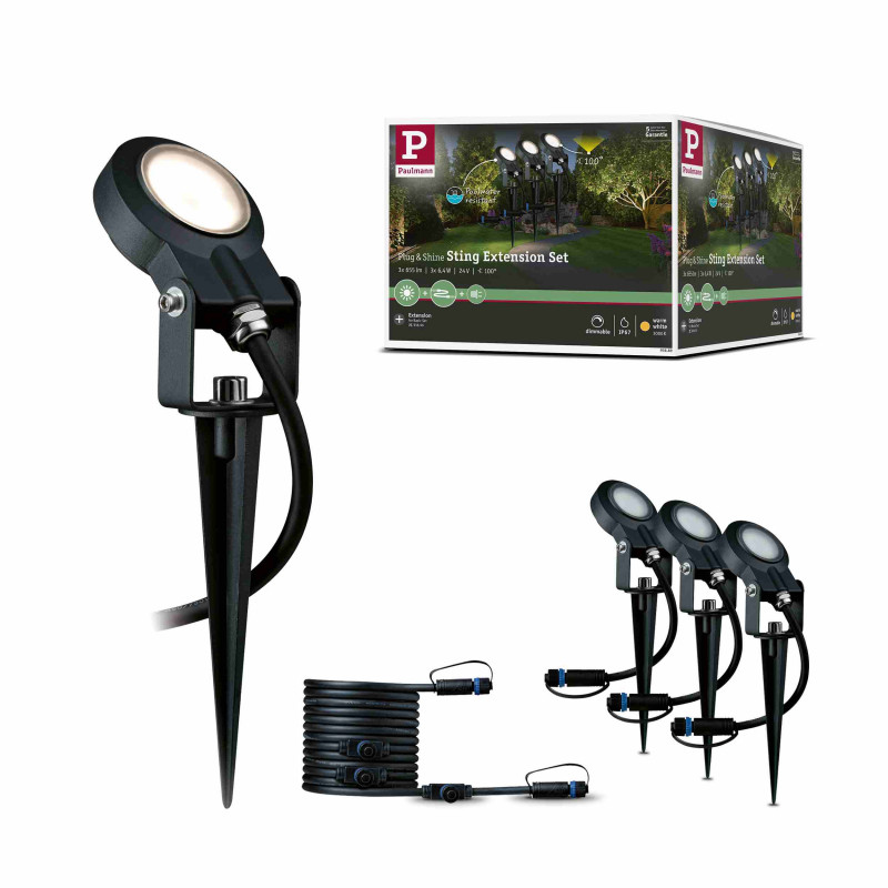 Reflektor ogrodowy Plug & Shine STING zestaw przedłużający 3x6W 3000K 520lm DIM IP67 24V antracyt / aluminum Reflektor ogrodowy Plug & Shine STING zestaw przedłużający 3x6W 3000K 520lm DIM IP67 24V antracyt / aluminum