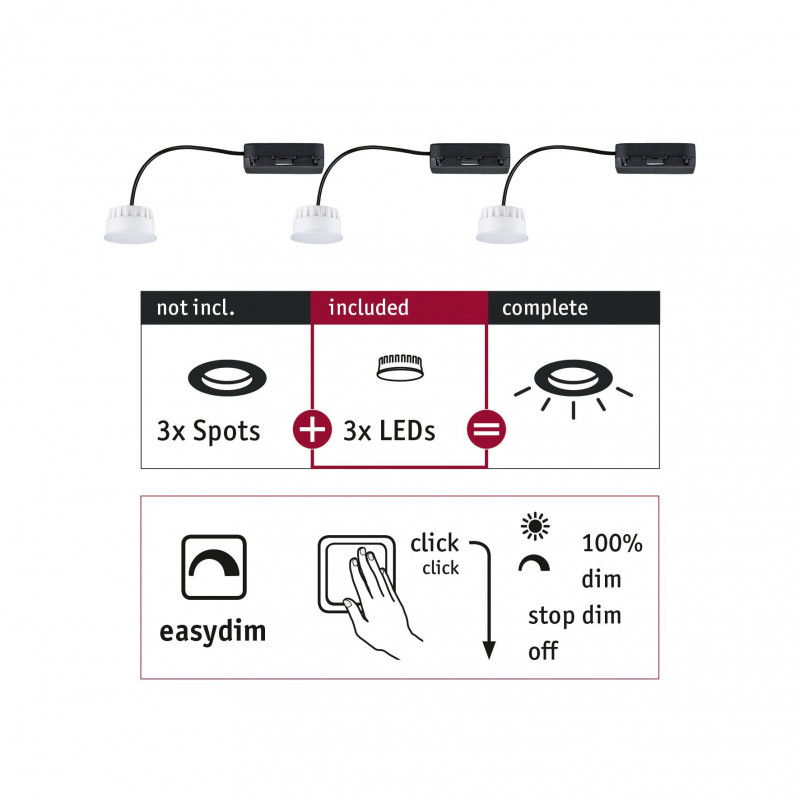 Źródło światła NOVA COIN LED DIM zestaw 3x6.5W 3x630lm 50mm 2700K 230V biały Źródło światła NOVA COIN LED DIM zestaw 3x6.5W 3x630lm 50mm 2700K 230V biały