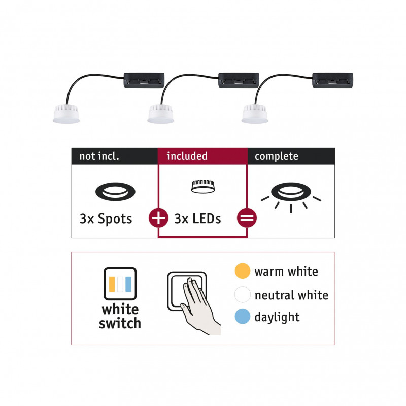 Źródło światła NOVA COIN LED DIM zestaw 3x6.5W 3x580lm 50mm 2700/4000/6500K 230V biały Źródło światła NOVA COIN LED DIM zestaw 3x6.5W 3x580lm 50mm 2700/4000/6500K 230V biały