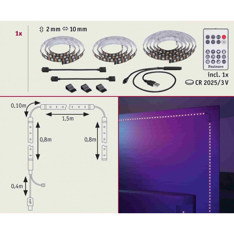 Zestaw taśma LED TV75 cali USB + pilot Dynamic Rainbow RGB 5W 5V czarny Zestaw taśma LED TV75 cali USB + pilot Dynamic Rainbow RGB 5W 5V czarny