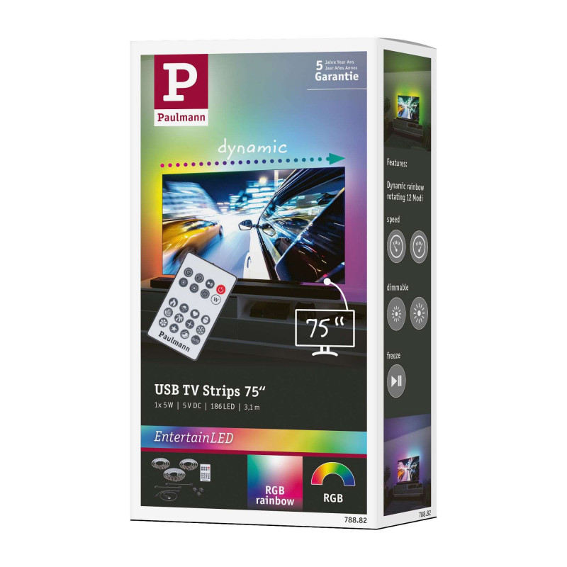 Zestaw taśma LED TV75 cali USB + pilot Dynamic Rainbow RGB 5W 5V czarny Zestaw taśma LED TV75 cali USB + pilot Dynamic Rainbow RGB 5W 5V czarny