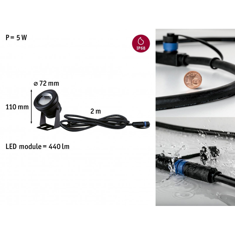 Oprawa do oczka wodnego Plug & Shine POOL SPOT 5W 3000K 440lm IP68 24V czarny / aluminium Oprawa do oczka wodnego Plug & Shine POOL SPOT 5W 3000K 440lm IP68 24V czarny / aluminium