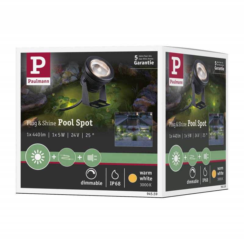 Oprawa do oczka wodnego Plug & Shine POOL SPOT 5W 3000K 440lm IP68 24V czarny / aluminium Oprawa do oczka wodnego Plug & Shine POOL SPOT 5W 3000K 440lm IP68 24V czarny / aluminium