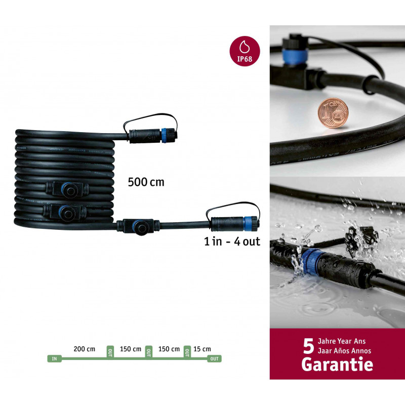 Przewód połączeniowy Plug & Shine 5m 1in-4out IP68 24V czarny / tworzywo sztuczne Przewód połączeniowy Plug & Shine 5m 1in-4out IP68 24V czarny / tworzywo sztuczne