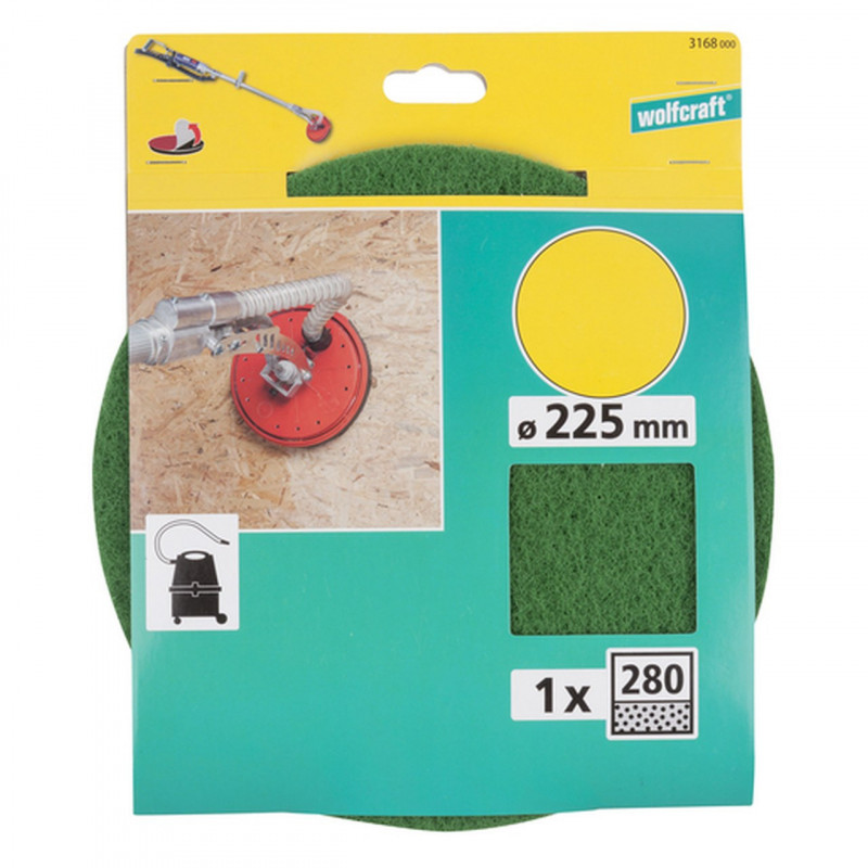 Krążek ścierny z włókniny, mocowanie na rzep, Gr. 280, 225mm, Wolfcraft Krążek ścierny z włókniny, mocowanie na rzep, Gr. 280, 225mm, Wolfcraft