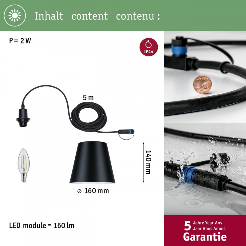Lampa wisząca KOFIA Plug & Shine 2W 3000K IP44 E14 24V antracyt Lampa wisząca KOFIA Plug & Shine 2W 3000K IP44 E14 24V antracyt