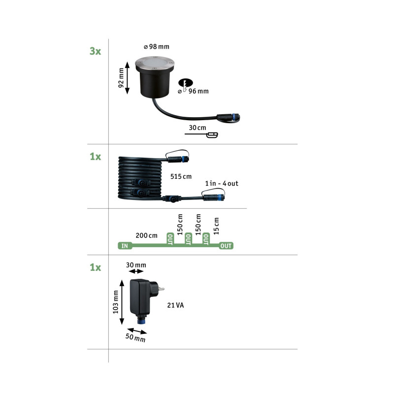 Oprawa dogruntowa Plug & Shine FLOOR zestaw 3x4.5W 2200K IP67 24V antracyt / stal nierdzewna Oprawa dogruntowa Plug & Shine FLOOR zestaw 3x4.5W 2200K IP67 24V antracyt / stal nierdzewna