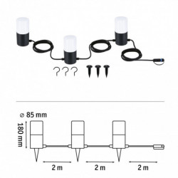 Łańcuch świetlny Plug & Shine TUBS 3x2W 3000K E14 IP44 24V antracyt / aluminium Łańcuch świetlny Plug & Shine TUBS 3x2W 3000K E14 IP44 24V antracyt / aluminium