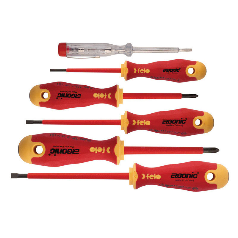 Zestaw 5 wkrętaków FELO Ergonic VDE + próbnik napięcia 220-250V + magnetyzer Zestaw 5 wkrętaków FELO Ergonic VDE + próbnik napięcia 220-250V + magnetyzer