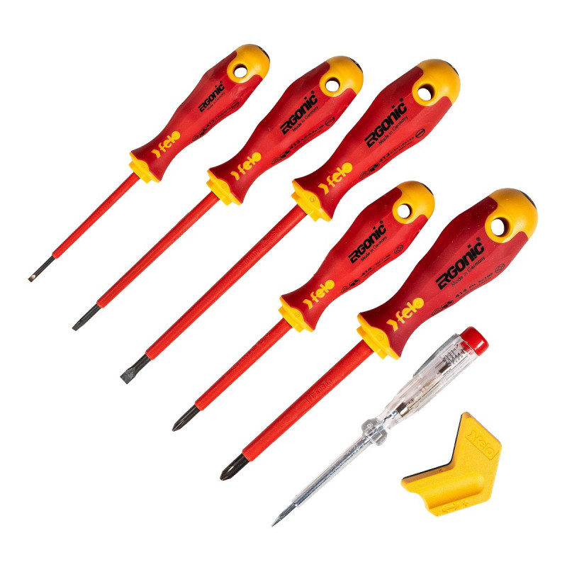 Zestaw 5 wkrętaków FELO Ergonic VDE + próbnik napięcia 220-250V + magnetyzer Zestaw 5 wkrętaków FELO Ergonic VDE + próbnik napięcia 220-250V + magnetyzer