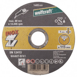 Tarcza korundowa 115x1 do cięcia stali nierdzewnej 10 sztuk, WOLFCRAFT Tarcza korundowa 115x1 do cięcia stali nierdzewnej 10 sztuk, WOLFCRAFT