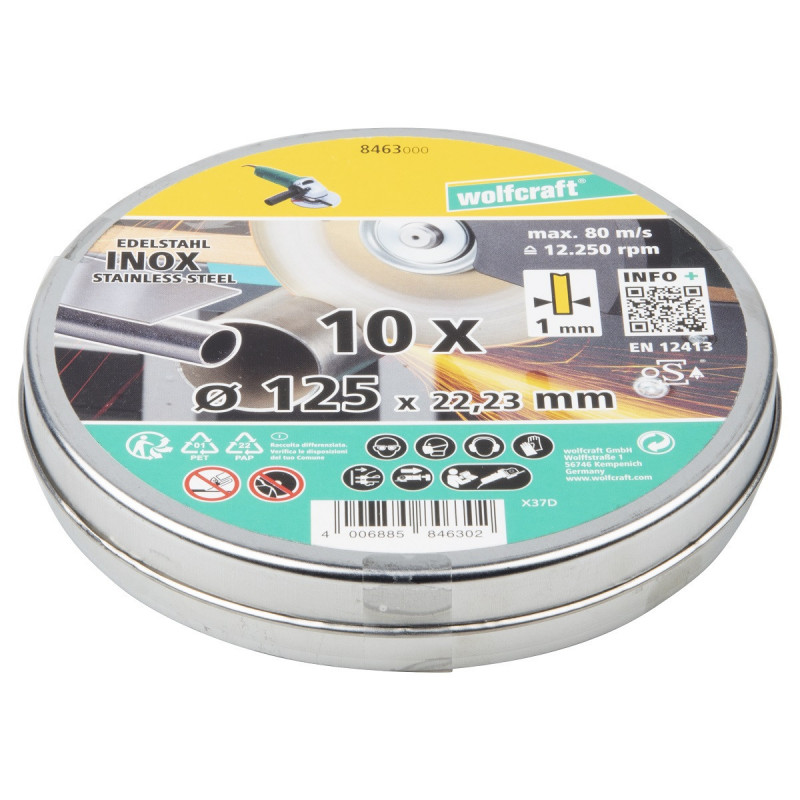 Tarcza korundowa 125X1 do cięcia stali nierdzewnej 10 sztuk. WOLFCRAFT Tarcza korundowa 125X1 do cięcia stali nierdzewnej 10 sztuk. WOLFCRAFT
