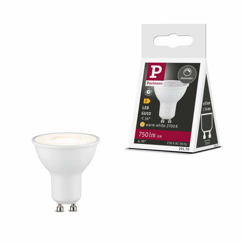 Źródło światła LED GU10 DIM 8W 750lm 2700K 36st. 230V biały matowy / tworzywo sztuczne Źródło światła LED GU10 DIM 8W 750lm 2700K 36st. 230V biały matowy / tworzywo sztuczne