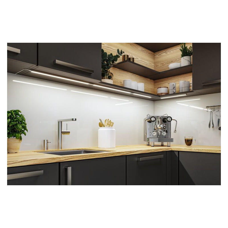 Zestaw opraw podszafkowych SET LINE DIM PIR 2x4W 2x350lm 350mm 30000K 230V/24V chrom matowy / aluminium Zestaw opraw podszafkowych SET LINE DIM PIR 2x4W 2x350lm 350mm 30000K 230V/24V chrom matowy / aluminium