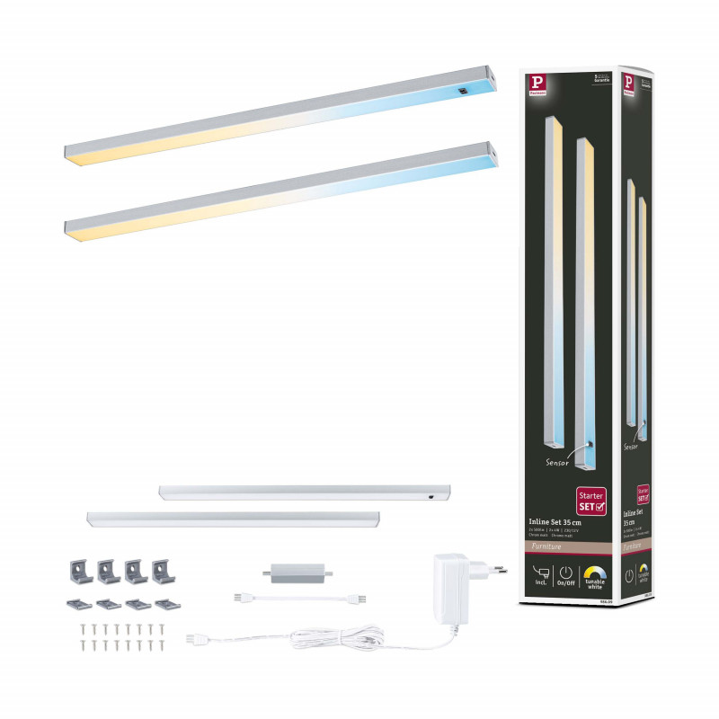 Zestaw opraw podszafkowych SET LINE DIM PIR 2x4W 2x350lm 350mm 2700K-6500K 230V/24 chrom matowy / aluminium Zestaw opraw podszafkowych SET LINE DIM PIR 2x4W 2x350lm 350mm 2700K-6500K 230V/24 chrom matowy / aluminium