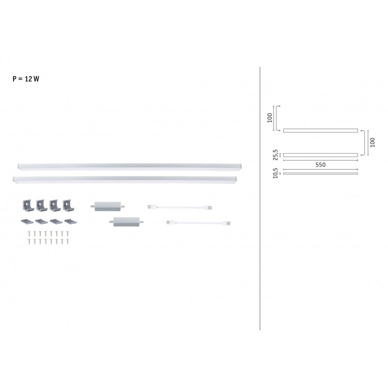 Zestaw uzupełniający opraw podszafkowych LED LINE DIM PIR 2x6W 2x500lm 550mm 30000K 24V chrom matowy / aluminium Zestaw uzupełniający opraw podszafkowych LED LINE DIM PIR 2x6W 2x500lm 550mm 30000K 24V chrom matowy / aluminium