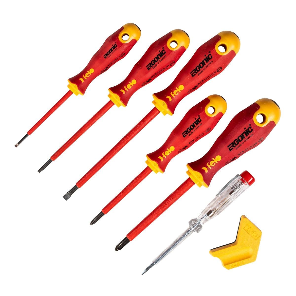 Zestaw 5 wkrętaków FELO Ergonic VDE + próbnik napięcia 220-250V + magnetyzer