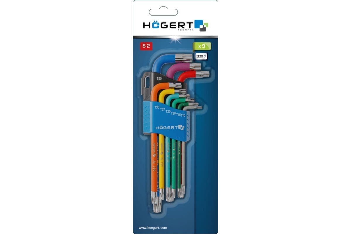 Klucze torx długie, kolorowe zestaw 9 szt