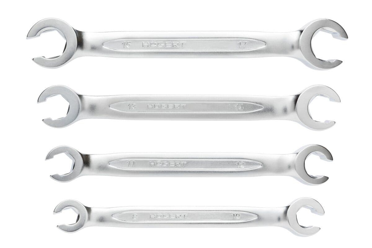 Klucze oczkowe półotwarte płaskie 8-17 mm, ze stali CrV 6140, komplet 4 szt