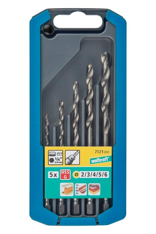 Zestaw wierteł do metalu HSS-G 2-6 mm Wolfcraft - trzpień 6-kąt