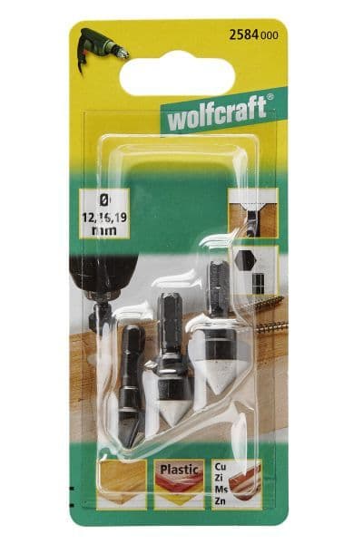 Pogłębiacz 12, 16, 19 mm Wolfcraft - WS, trzpień 6-kąt [3 szt.]
