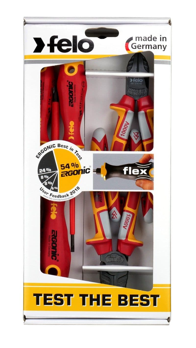 Zestaw 3 wkrętaków FELO - ERGONIC VDE 4,0/PH1/PH2 + obcinaczki boczne VDE 160 / kombinerki VDE 180