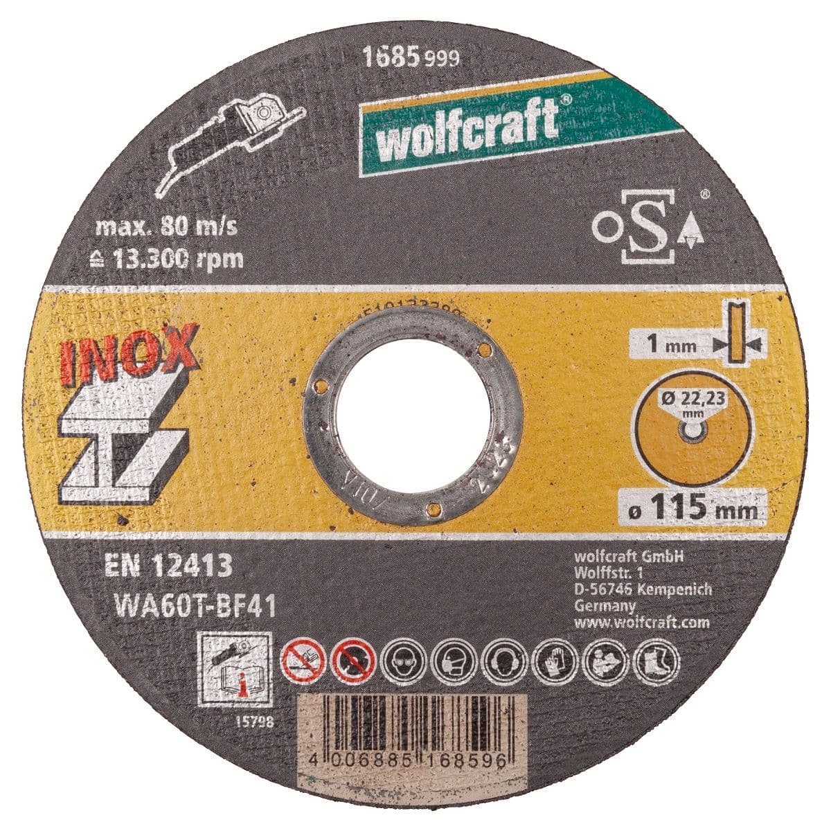 Tarcza korundowa 115x1 do cięcia stali nierdzewnej 10 sztuk, WOLFCRAFT